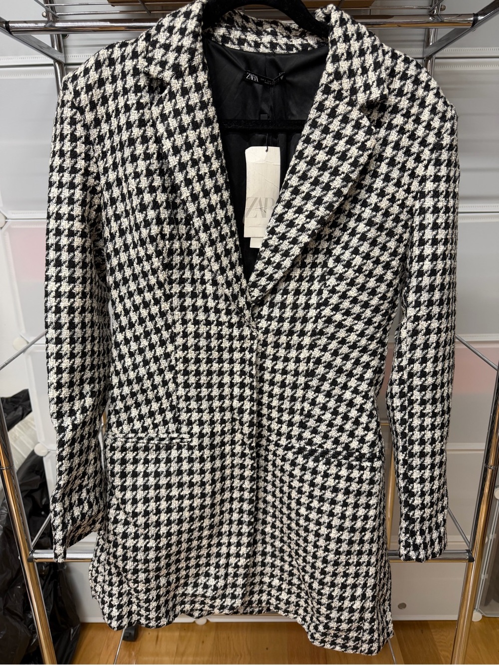 Zara Black & White Houndstooth Blazer Dress